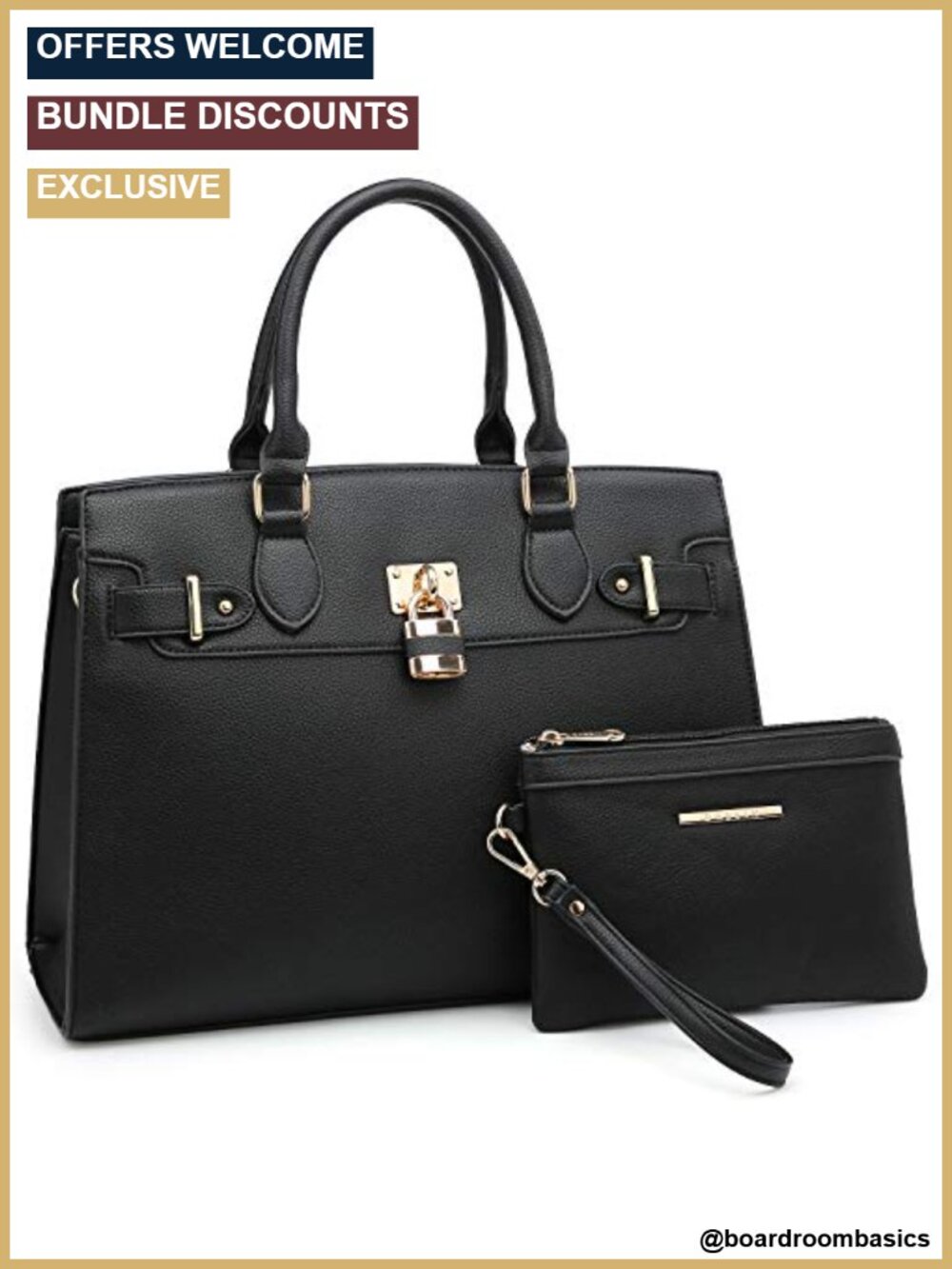 Vegan Leather Satchel Handbag Matching Clutch Work Tote